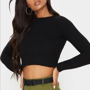 Pretty Little Thing: Black Cropped Rib Knit Jumper
